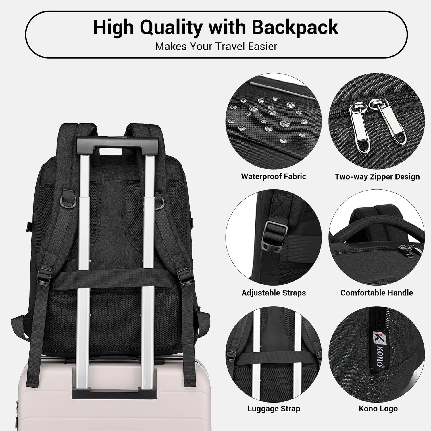 Kono zaino bagaglio a mano 45x36x20 nero 30L