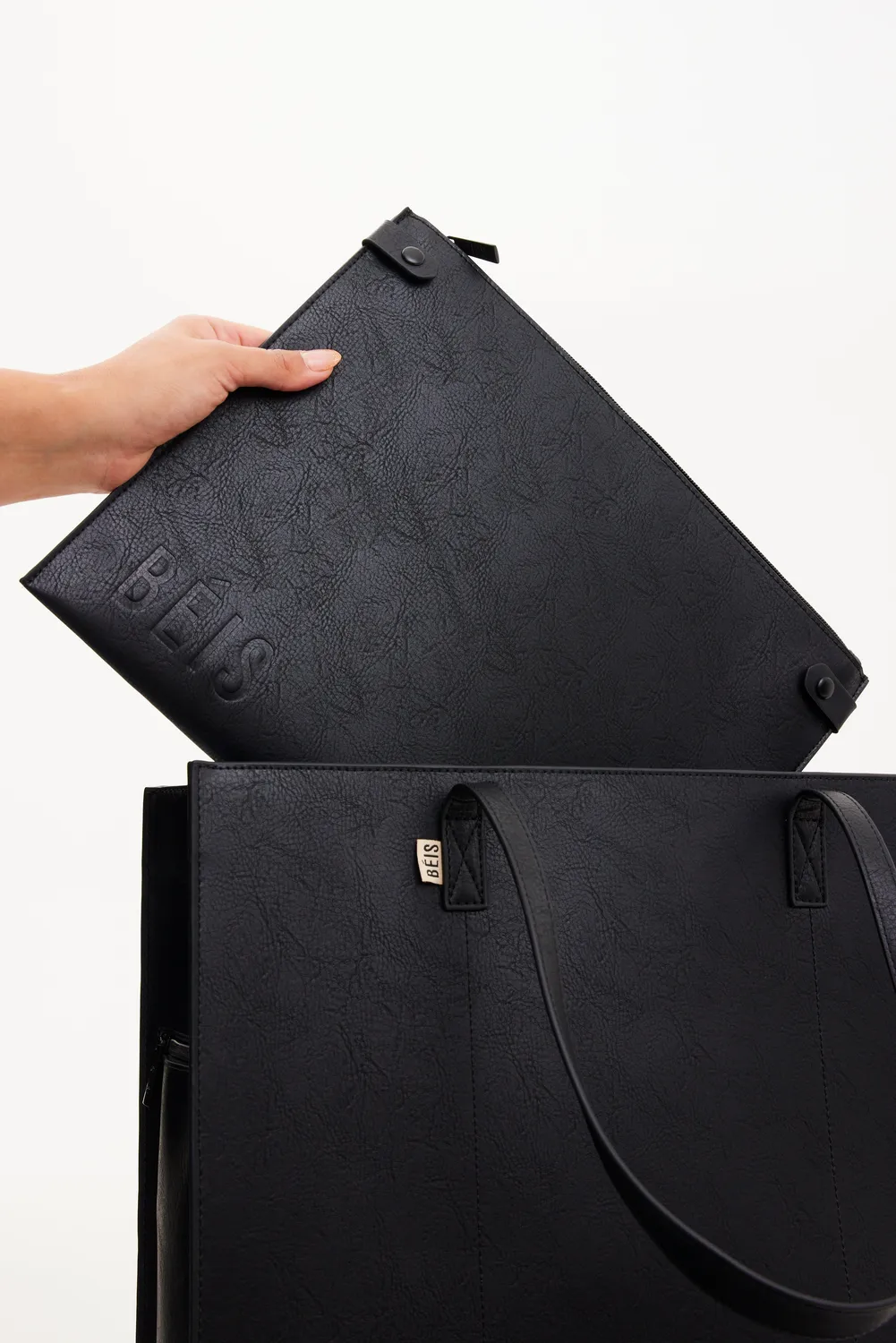 Beis Large Work Tote borsa tote nero liscio