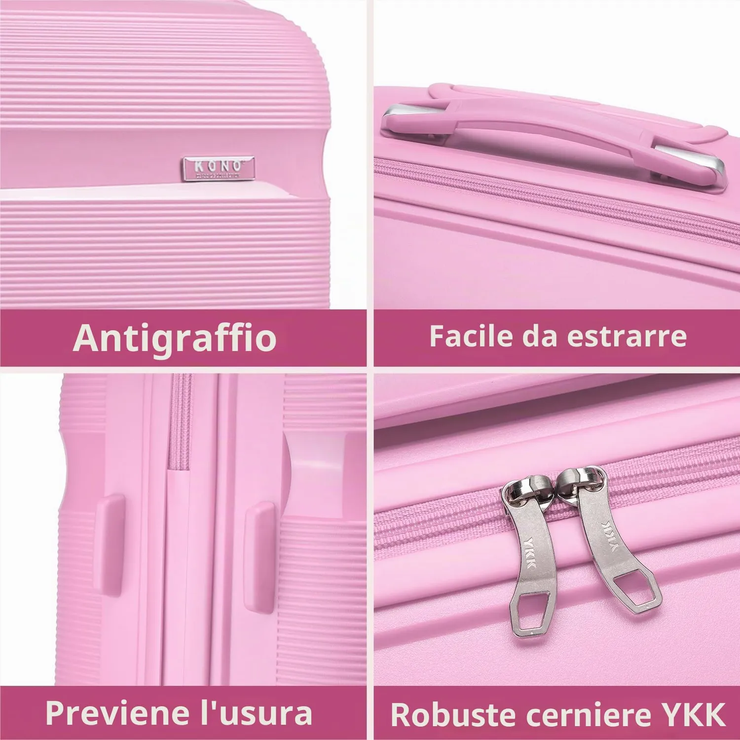 Kono 65cm Valigia Trolley Rigida Rosa Polipropilene