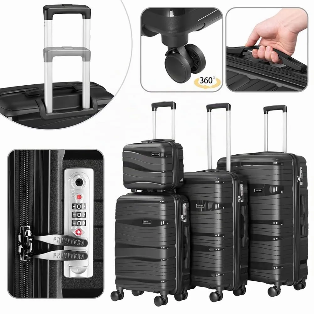 Provitera Set 4 Valigie Rigide PP Nero con Beauty Case