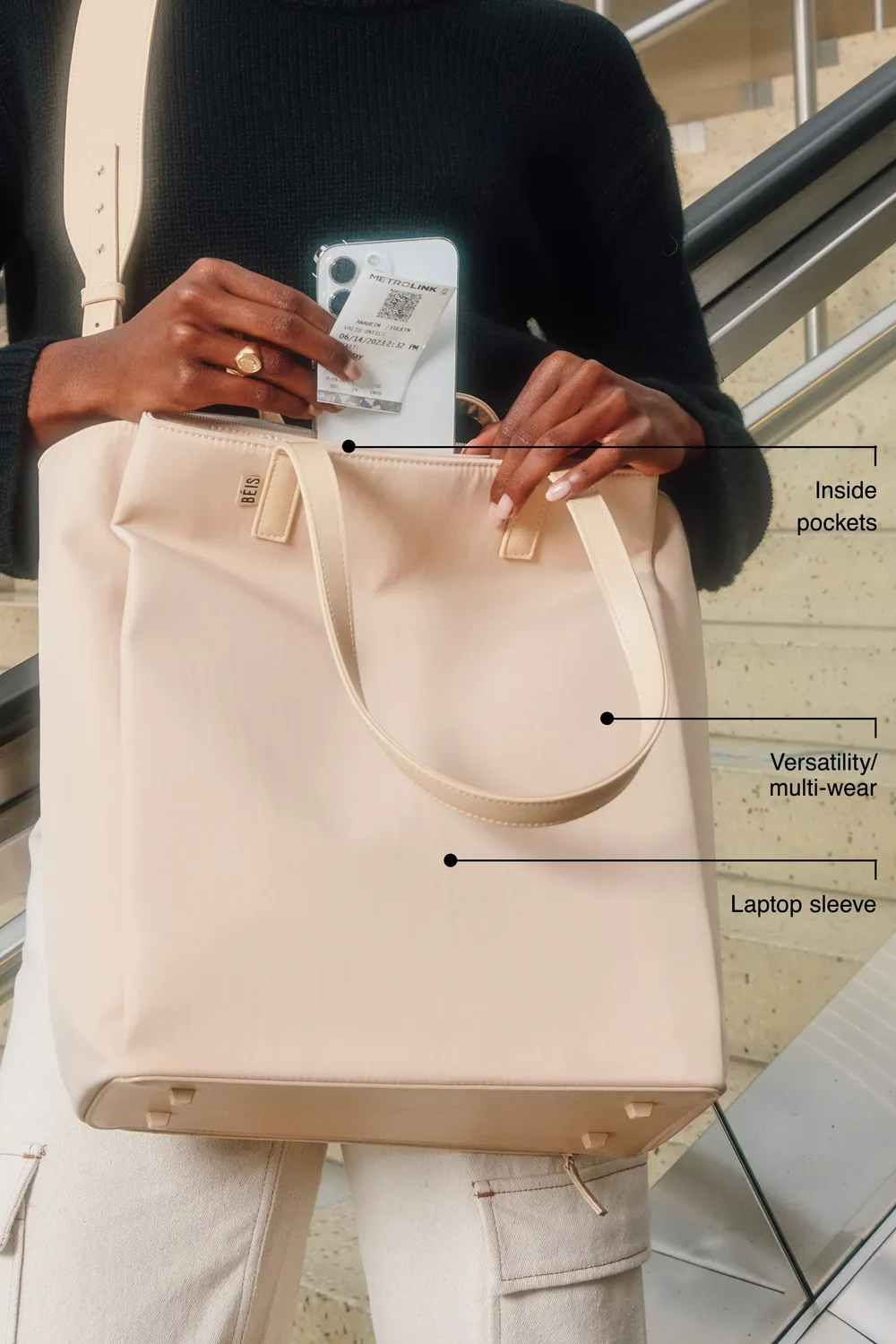 Beis Commuter Tote borsa beige nylon