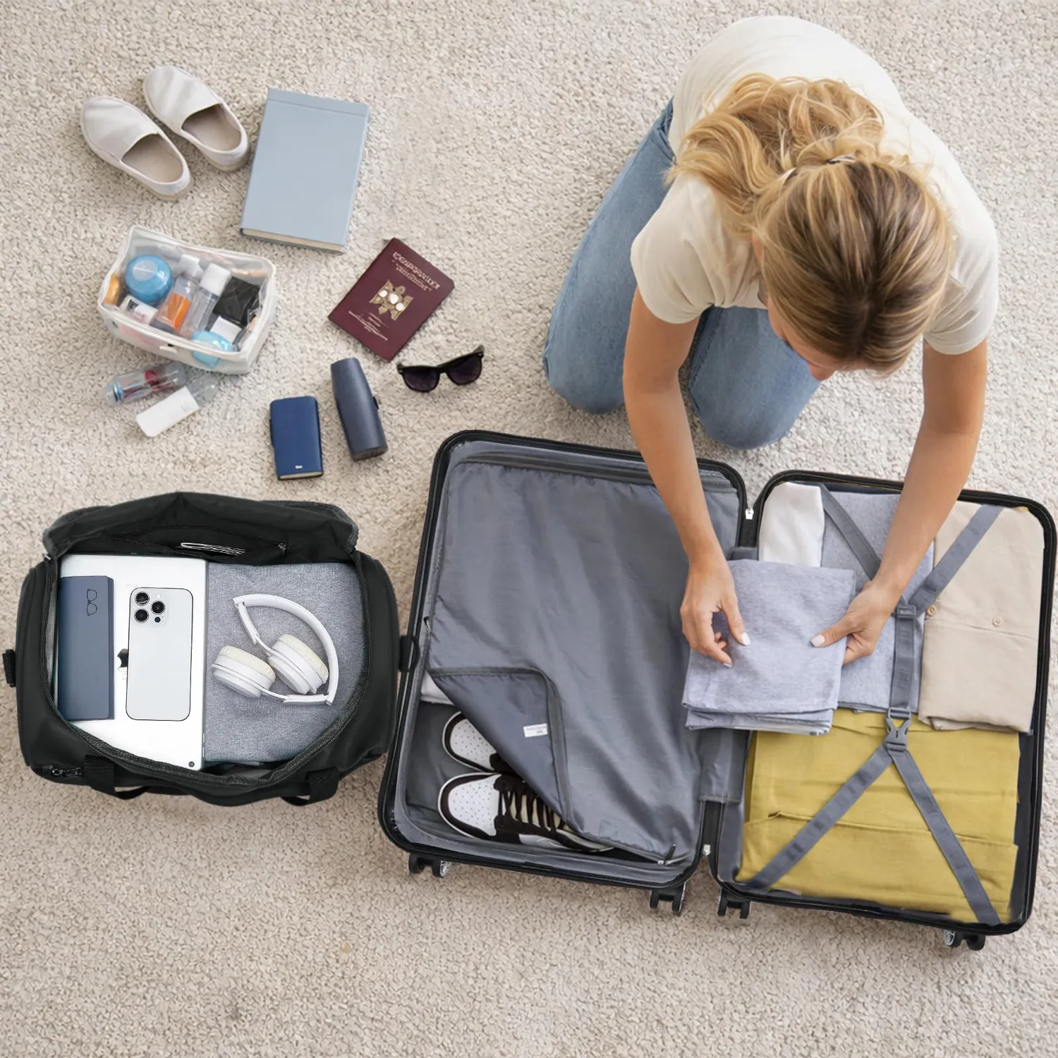 Kono Set 2 Valigia 55cm + Borsa 40x30x20 Nero Rigido