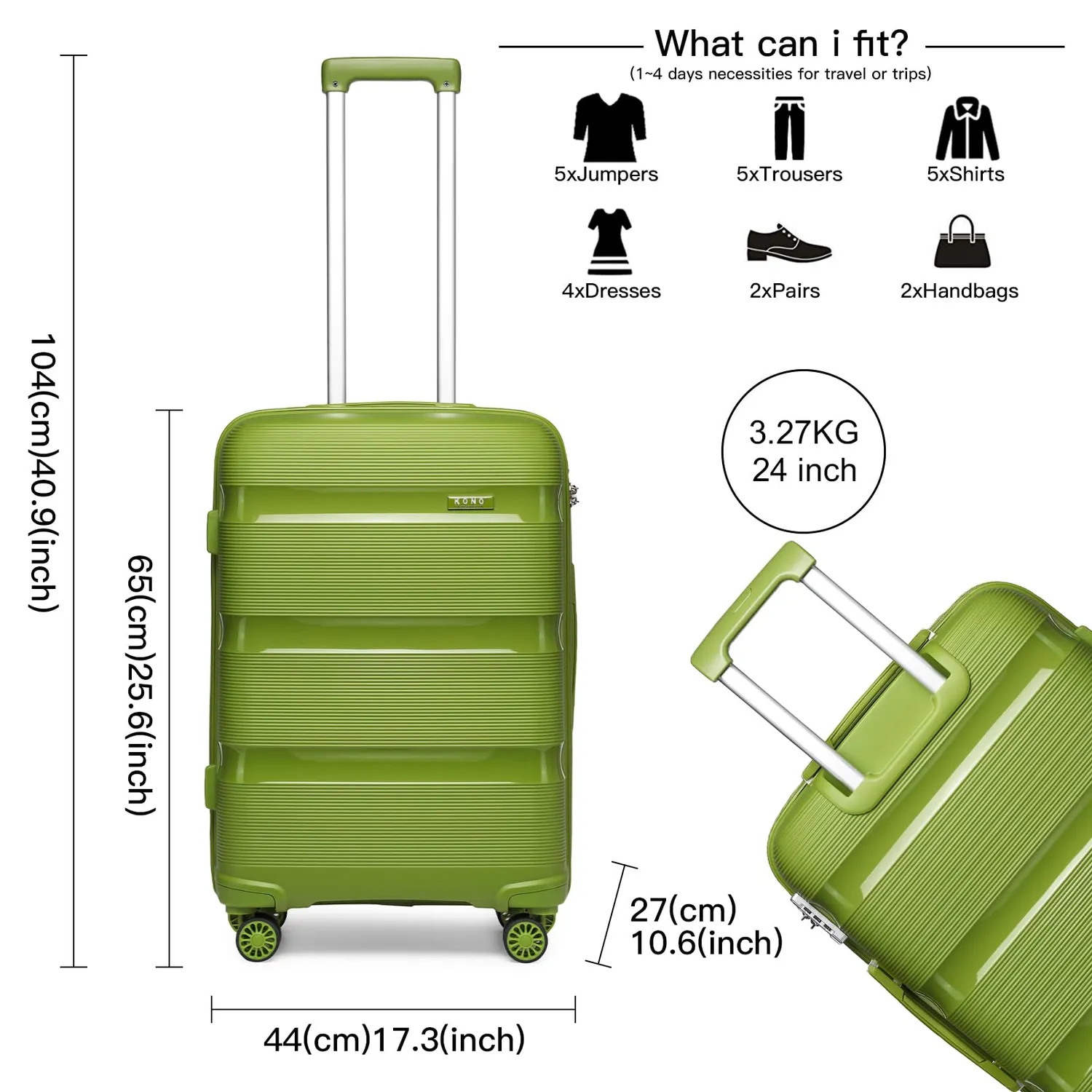 Kono Set Valigie Rigide 3 Pezzi 20" 24" 28" Trolley guscio rigido