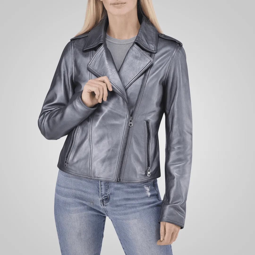 Jekyll & Hide Tracey Giacca Pelle Donna Gun Metal Silver