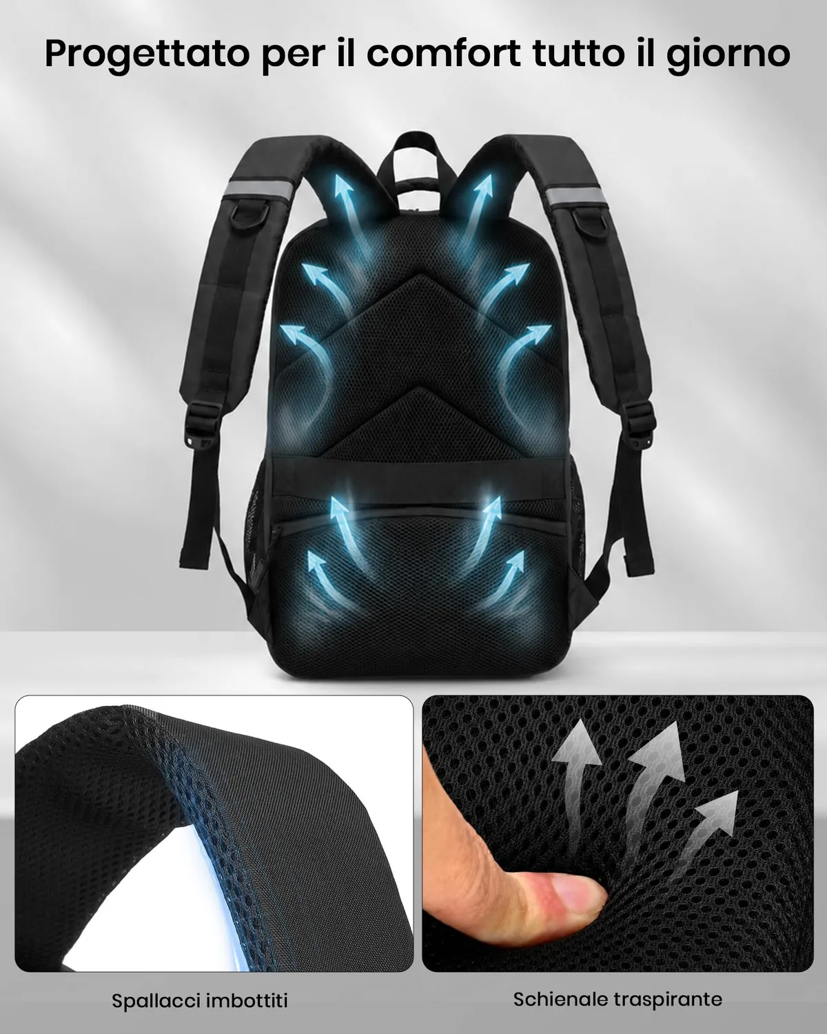 Kono zaino porta PC 15,6 pollici nero antifurto