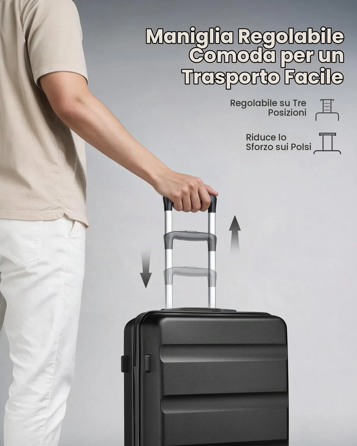 Kono M 66cm 63L Valigia Rigida da Stiva Nera TSA