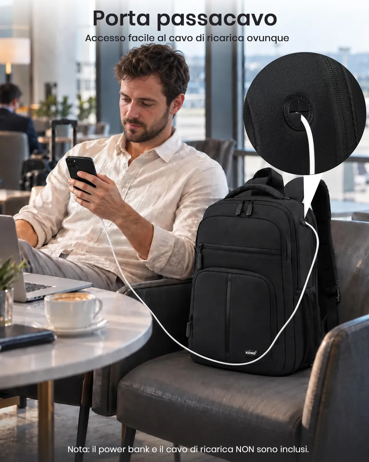 Kono Zaino Porta PC 15,6 Pollici Nero antifurto USB