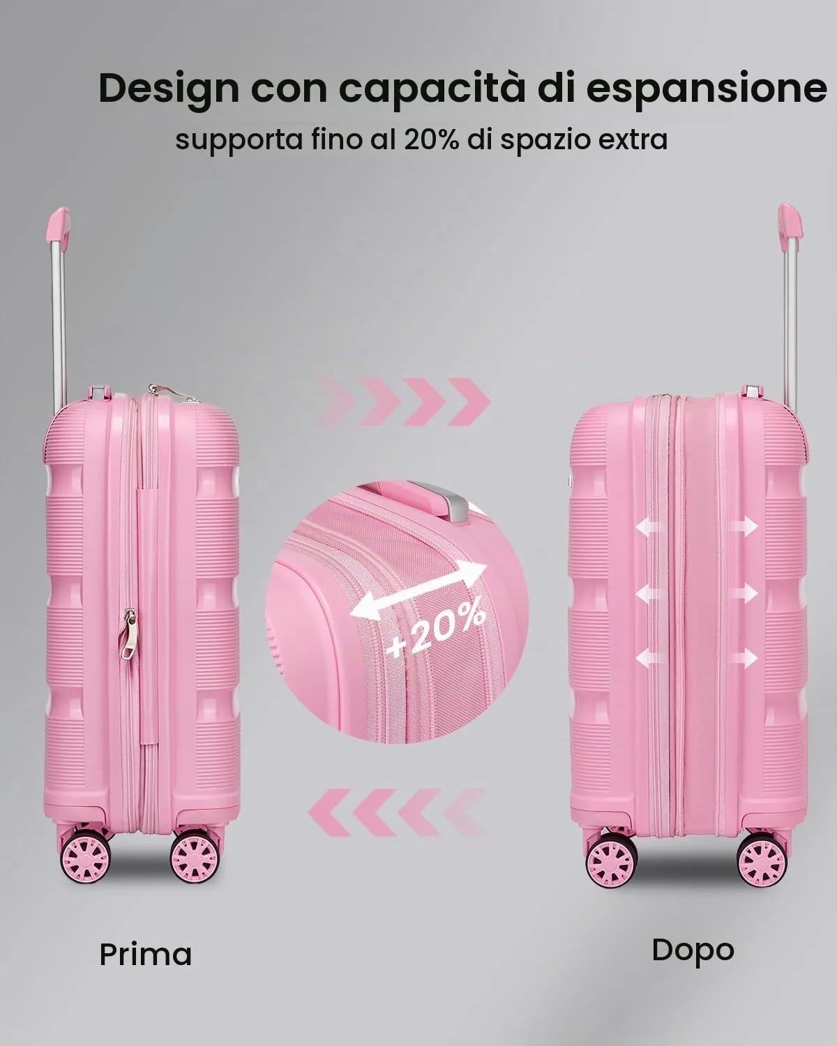 Kono Set 3 Valigie rigide 20" 24" 28" trolley 4 ruote TSA