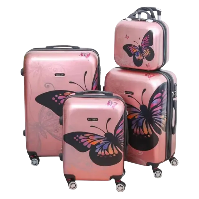 CELIMS Set 4 valigie policarbonato oro rosa vanity TSA