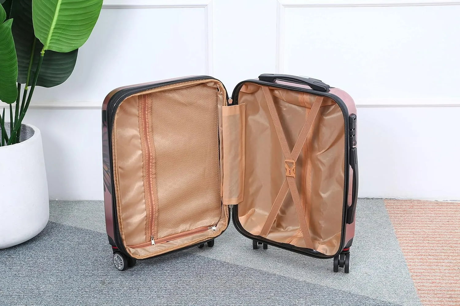 CELIMS Set 4 valigie policarbonato oro rosa vanity TSA