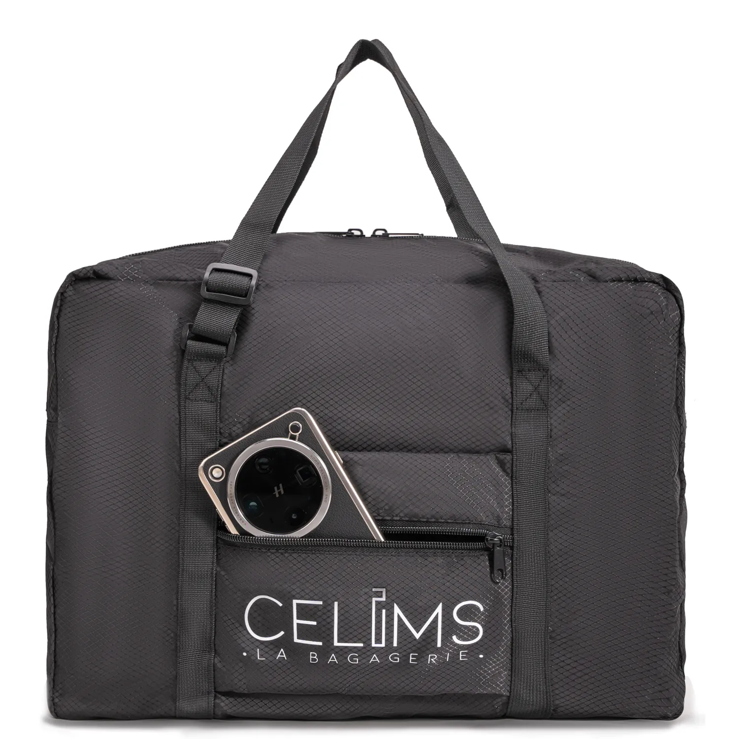 CELIMS borsa pieghevole 40x30x20 nero nylon ultraleggera