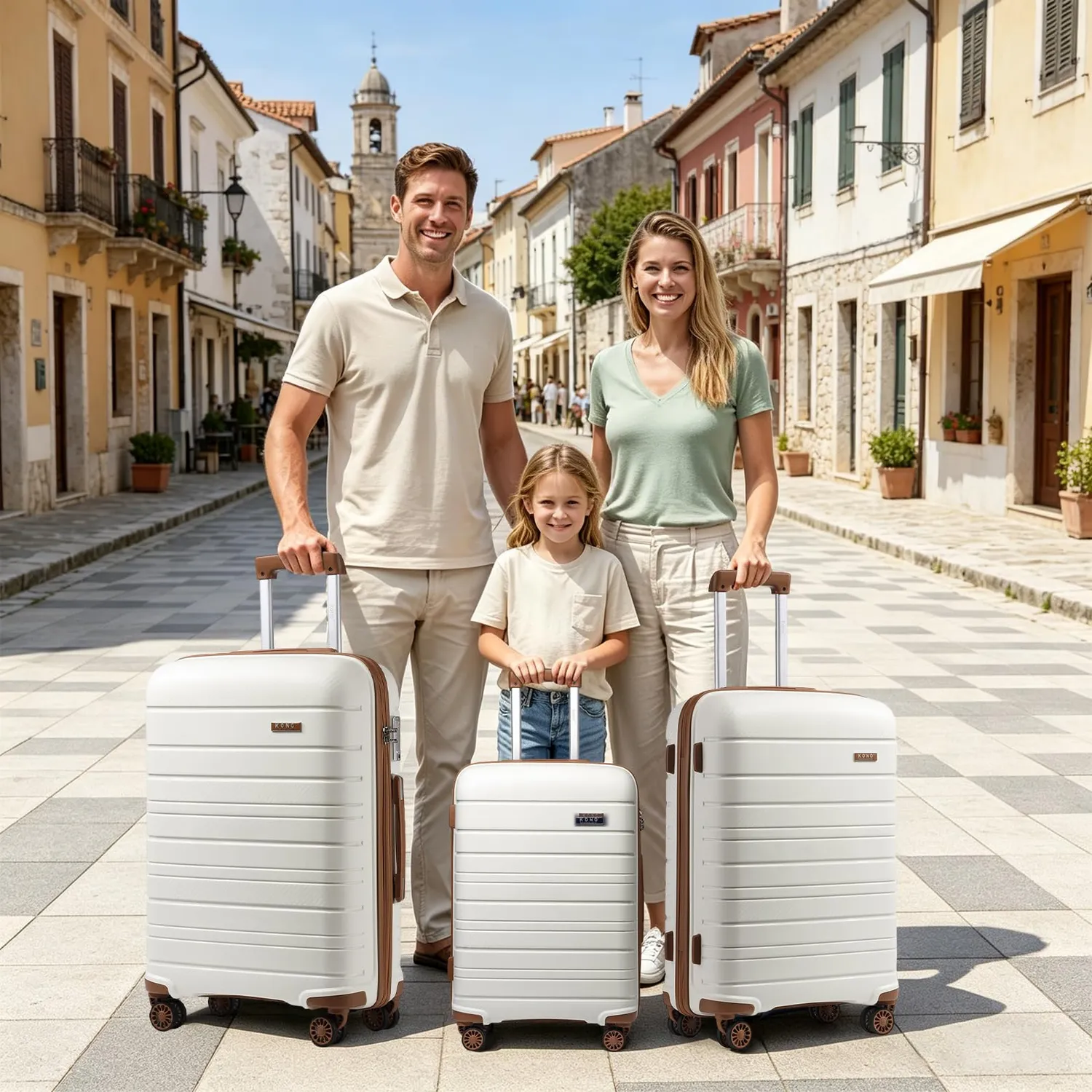 Kono set 3 valigie rigide PP crema marrone 56-76 cm
