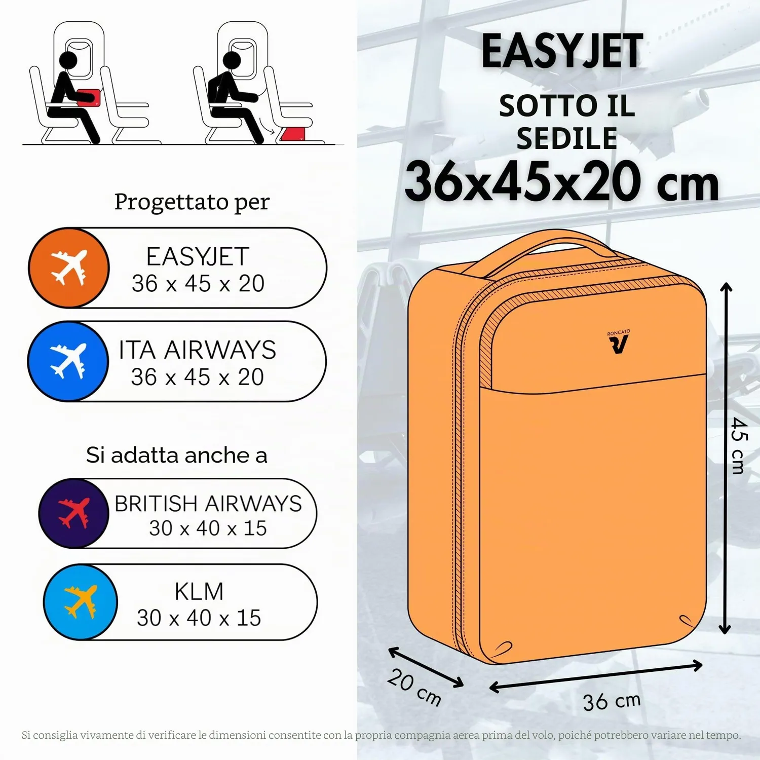 Roncato Ironik 2.0 Easyjet Zaino viaggio 45x36x20 arancione PC 17"