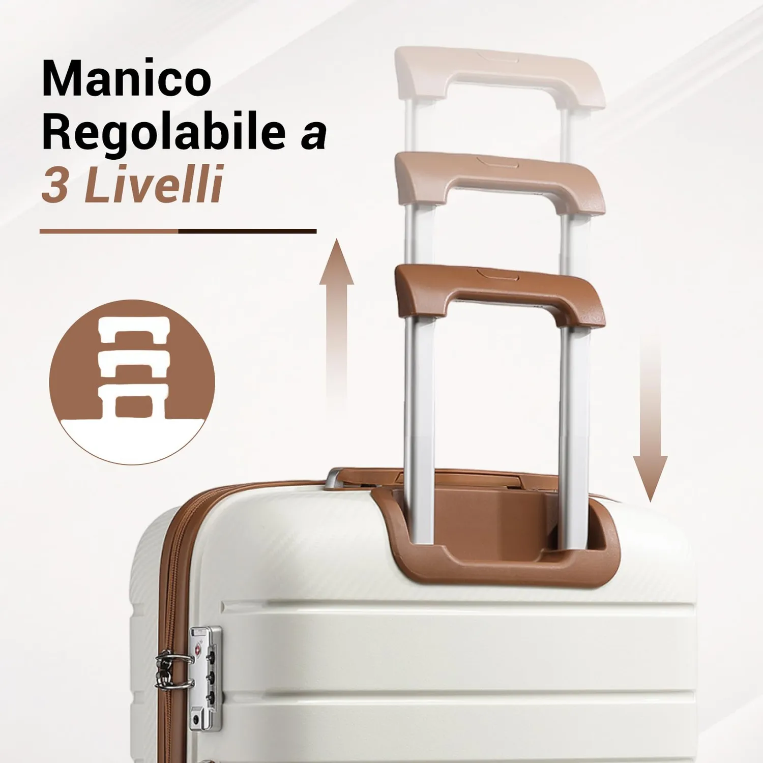Kono set 3 valigie rigide PP crema marrone 56-76 cm