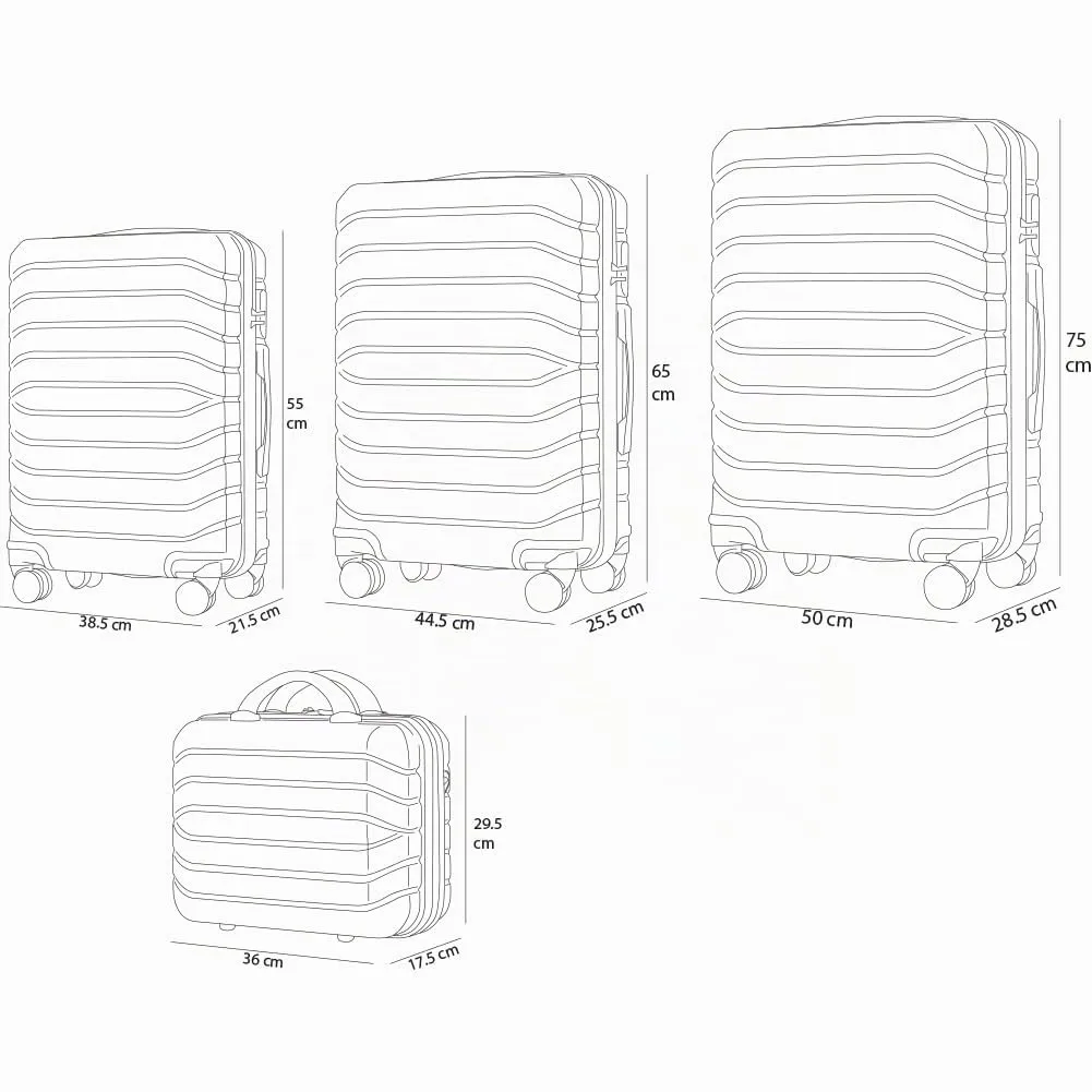 Provitera Set 4 Valigie Rigide ABS Nero + Beauty Case