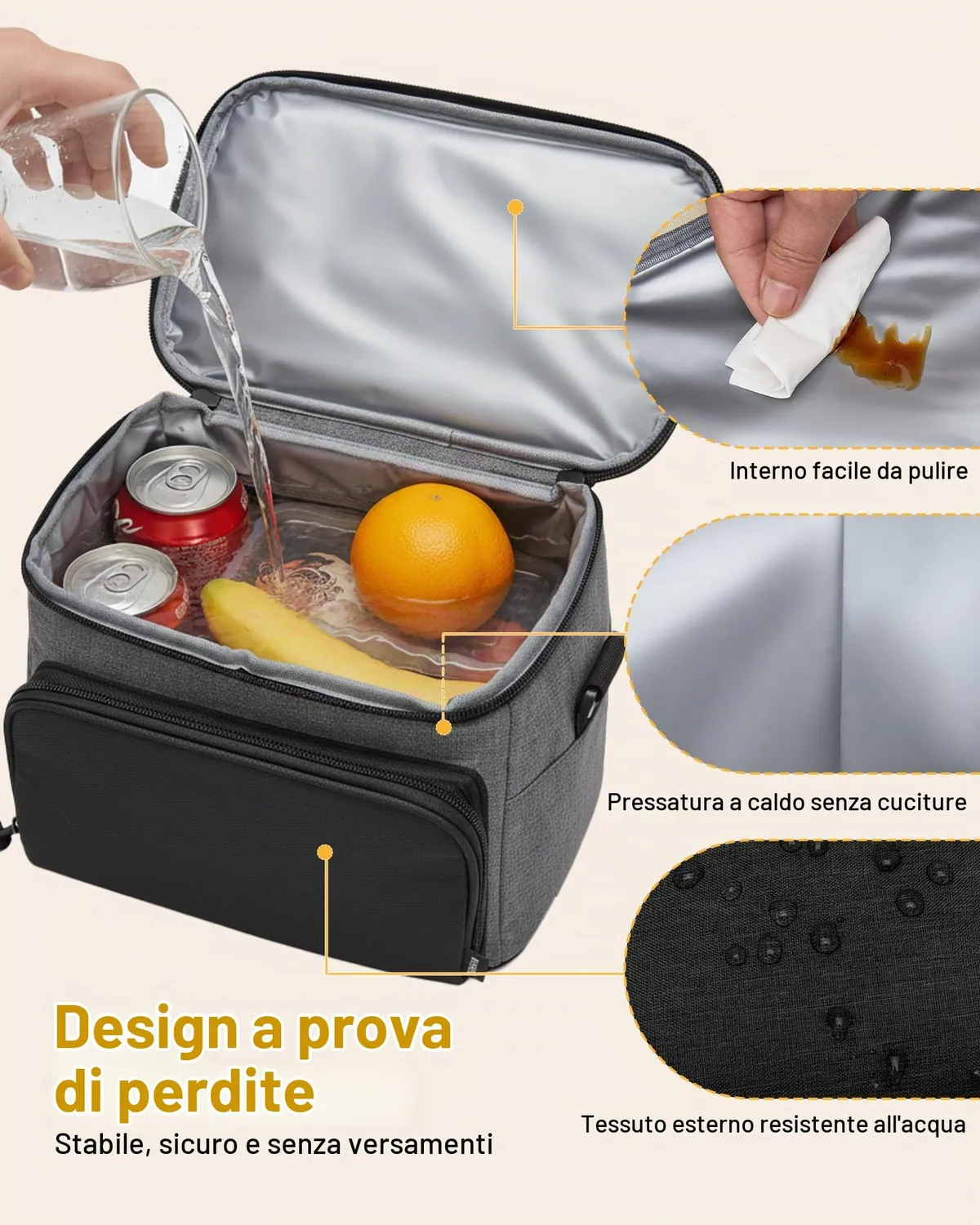 Kono Borsa Termica 9L Grigio Nero Porta Pranzo Isolata