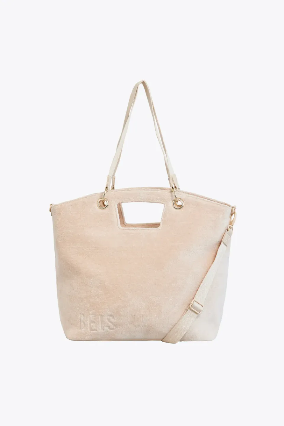 Beis Terry Tote borsa mare spugna beige