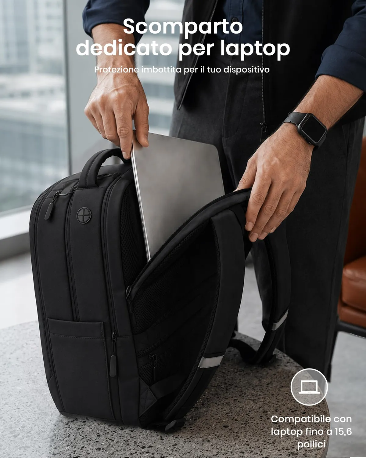 Kono zaino porta PC 15,6 pollici nero antifurto