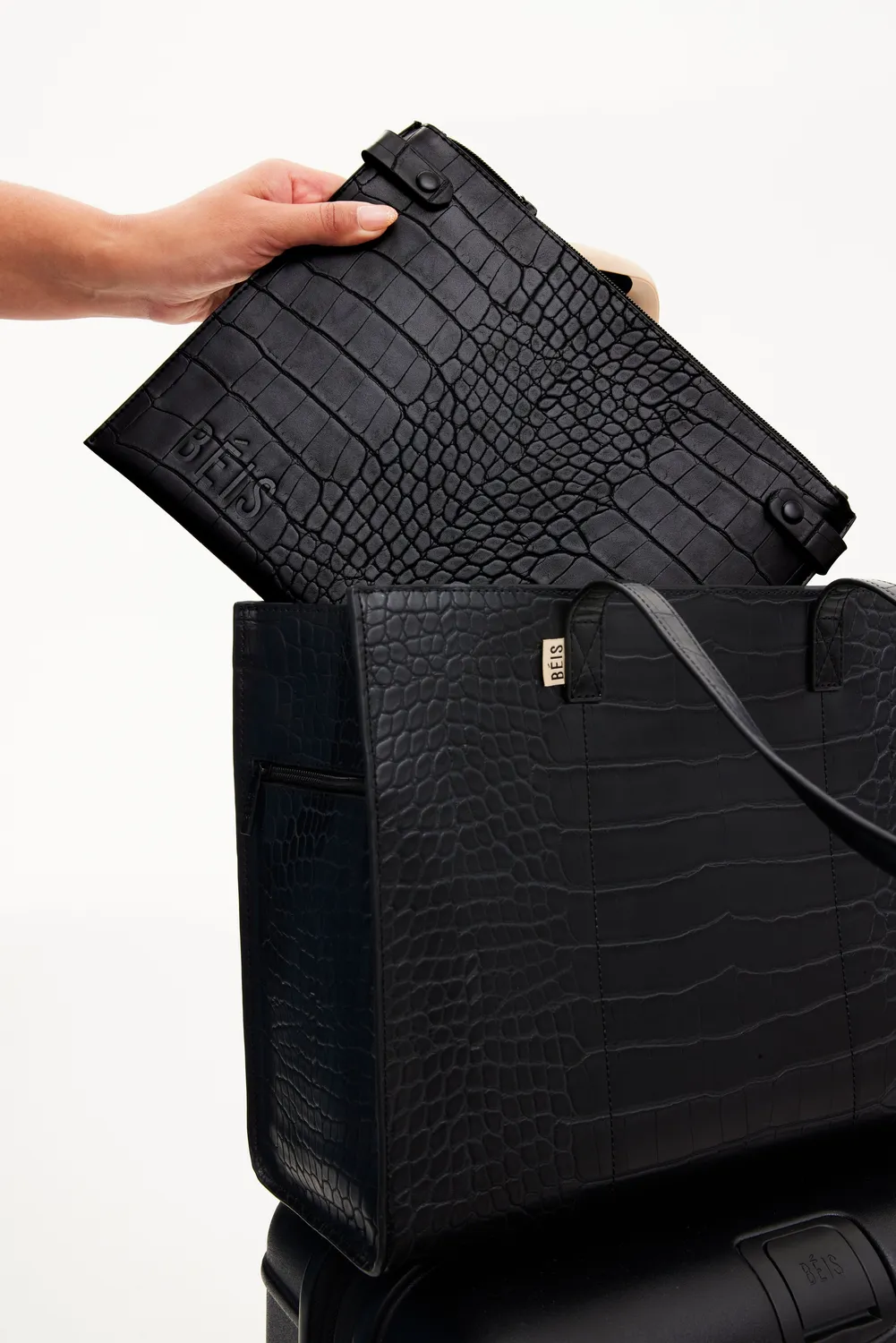 Beis Work Tote tote bag black croc nera vegana