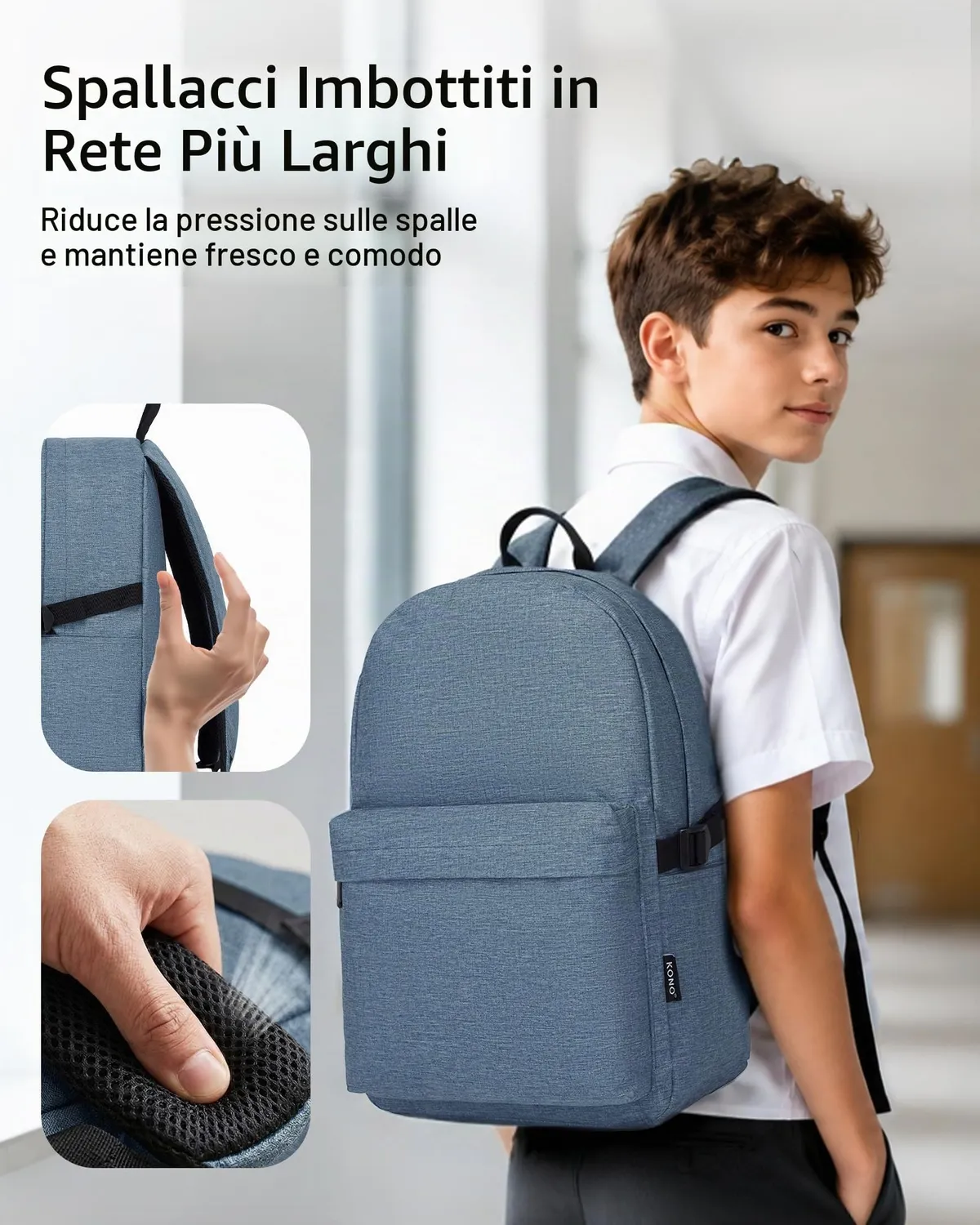 Kono zaino scuola leggero blu scuro 22L laptop 15,6"