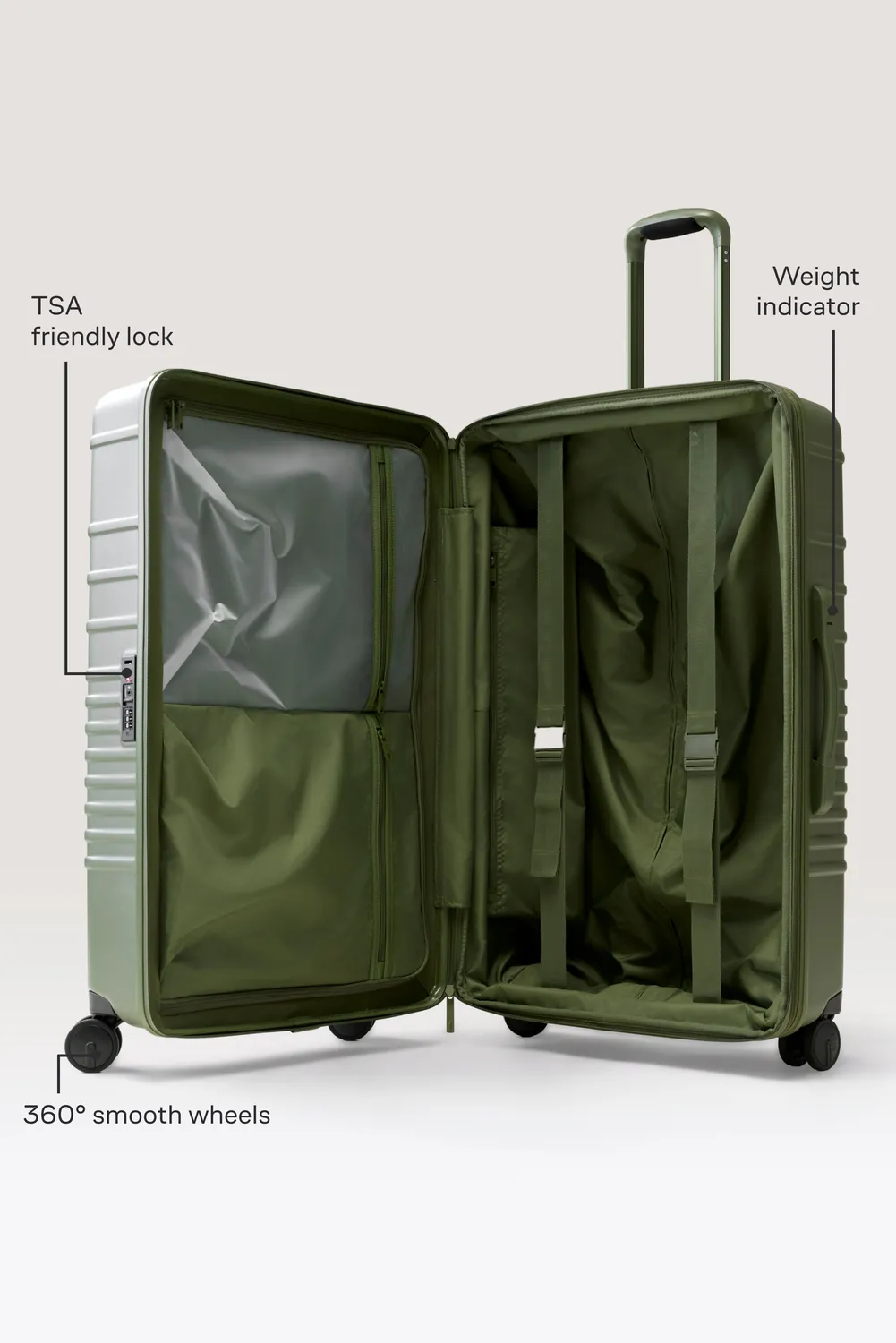 Beis Large Check-In Roller valigia oliva verde stiva