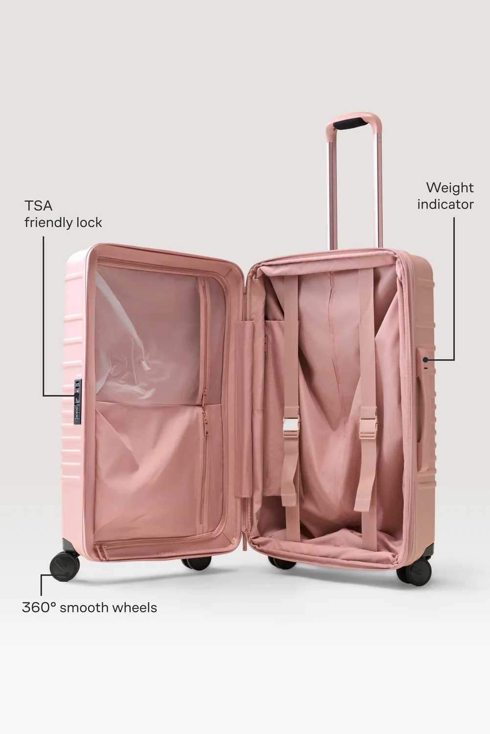 Beis The Medium Check-In Roller valigia atlas pink rigida