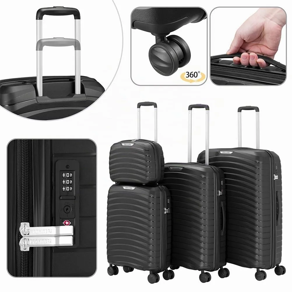 Provitera Set 4 Valigie Rigide Nere con Beauty Case