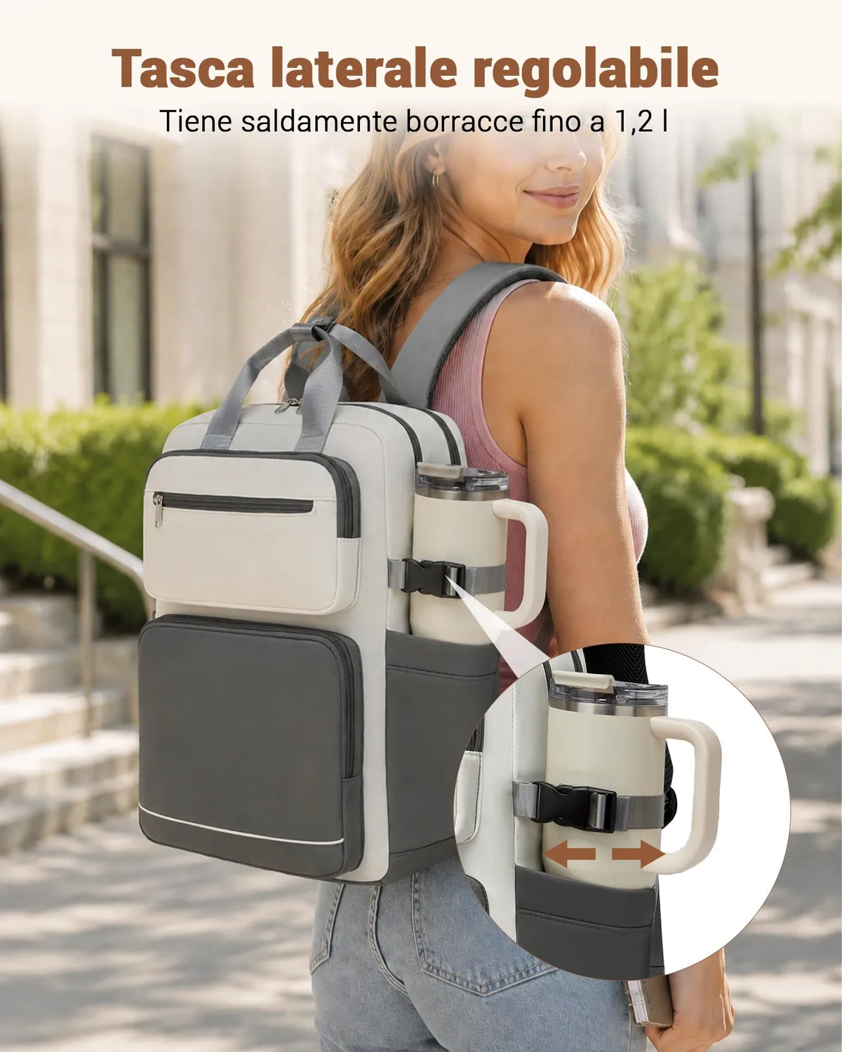 Kono 15,6 Pollici zaino porta PC beige/grigio impermeabile