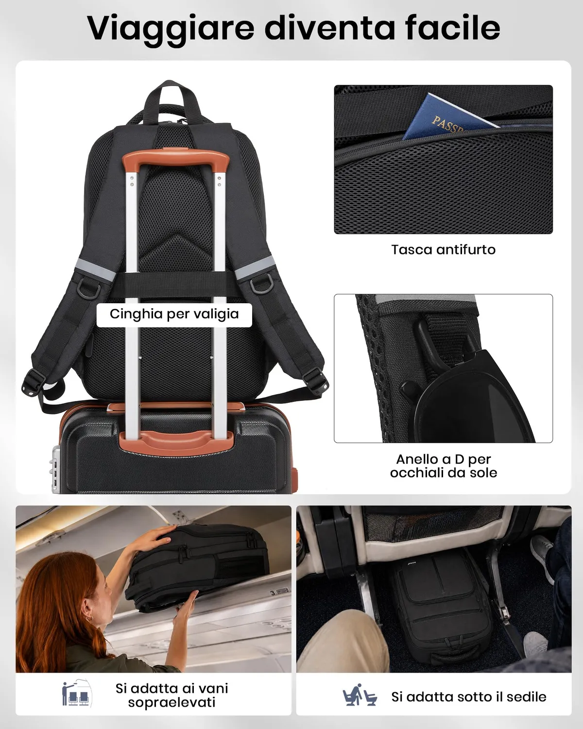Kono Zaino Porta PC 15,6 Pollici Nero antifurto USB