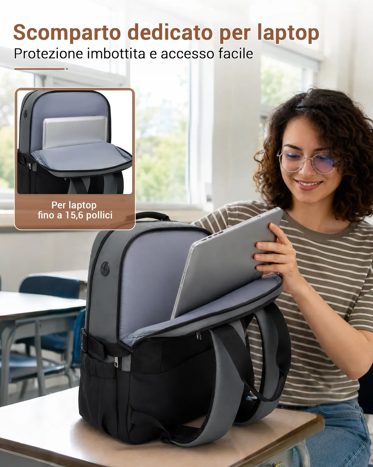 Kono zaino porta PC 15,6 pollici grigio/beige impermeabile