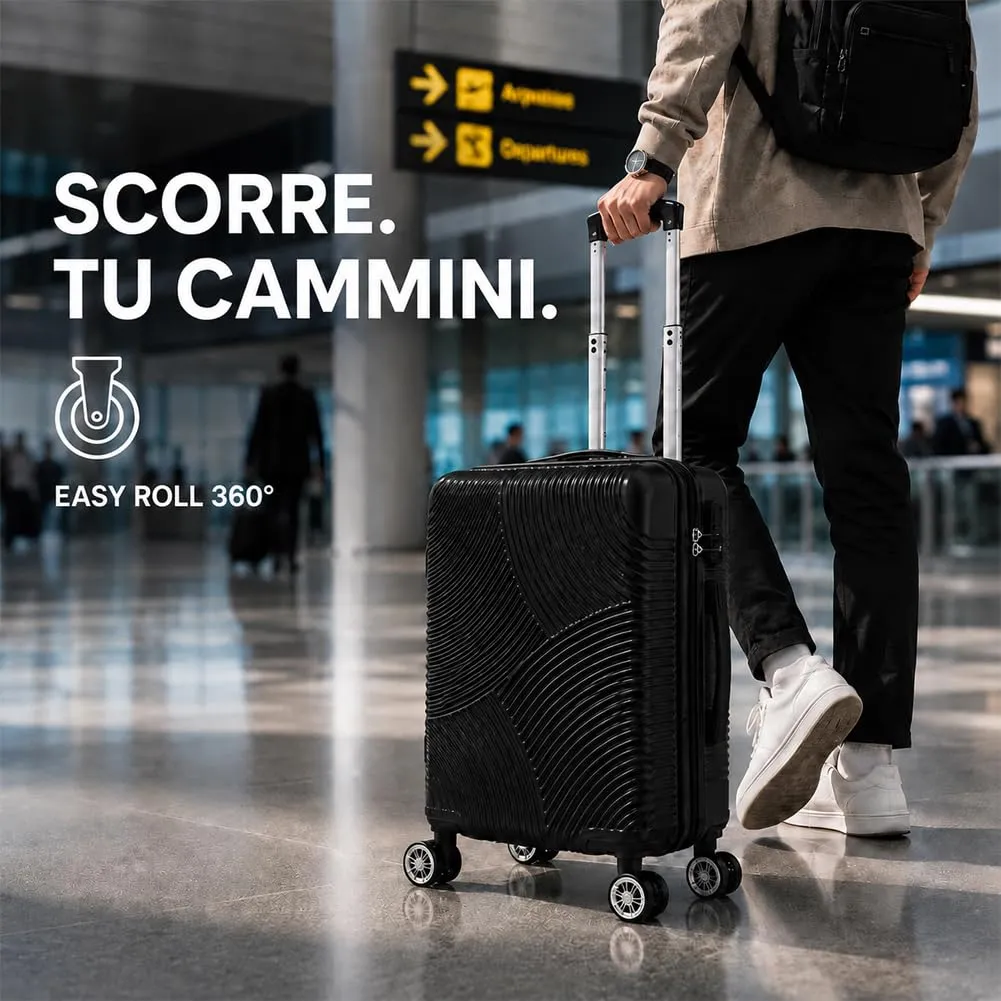 Provitera Trolley Cabina Rigido valigia ABS nero 55x40x20