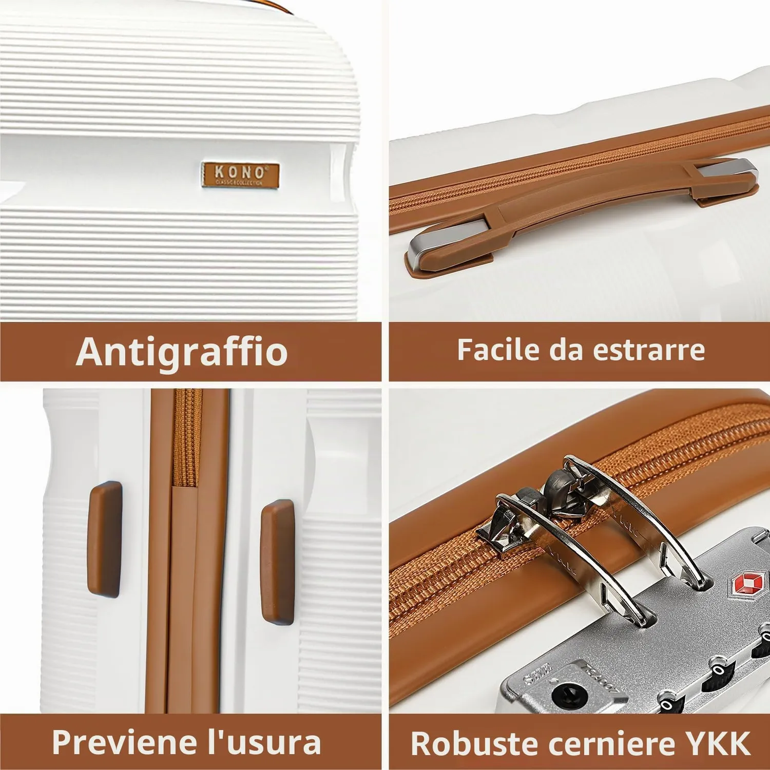 Kono Set Valigie 3 Pezzi rigide bianco crema 55+65+76cm