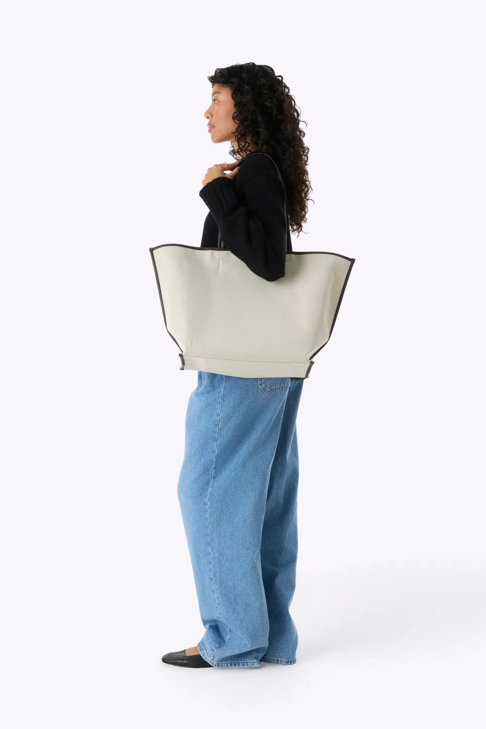 Beis Canvas and Leather tote bag espresso