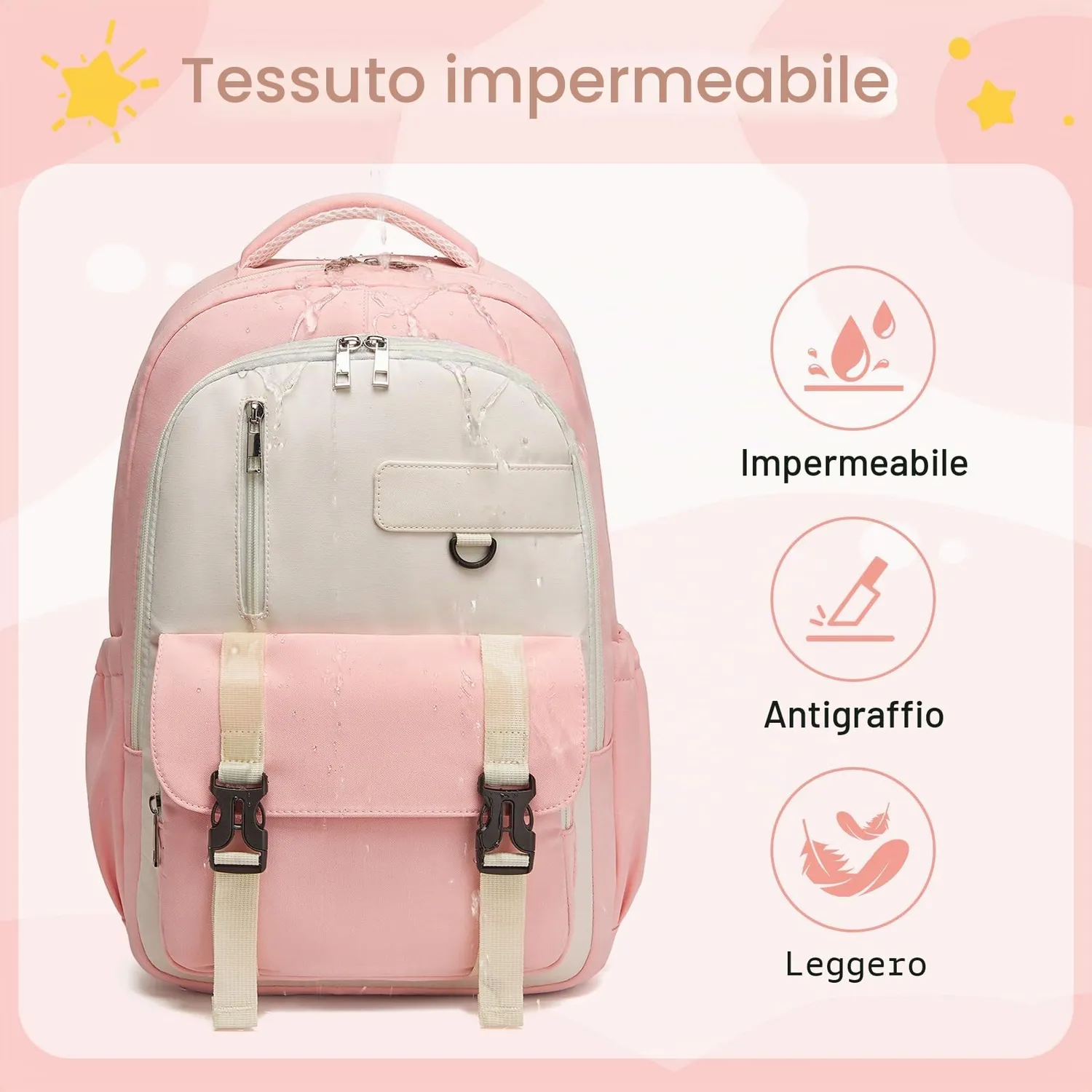 Kono Zaino Scuola 15,6 Pollici Rosa/Beige 30x17x45 cm