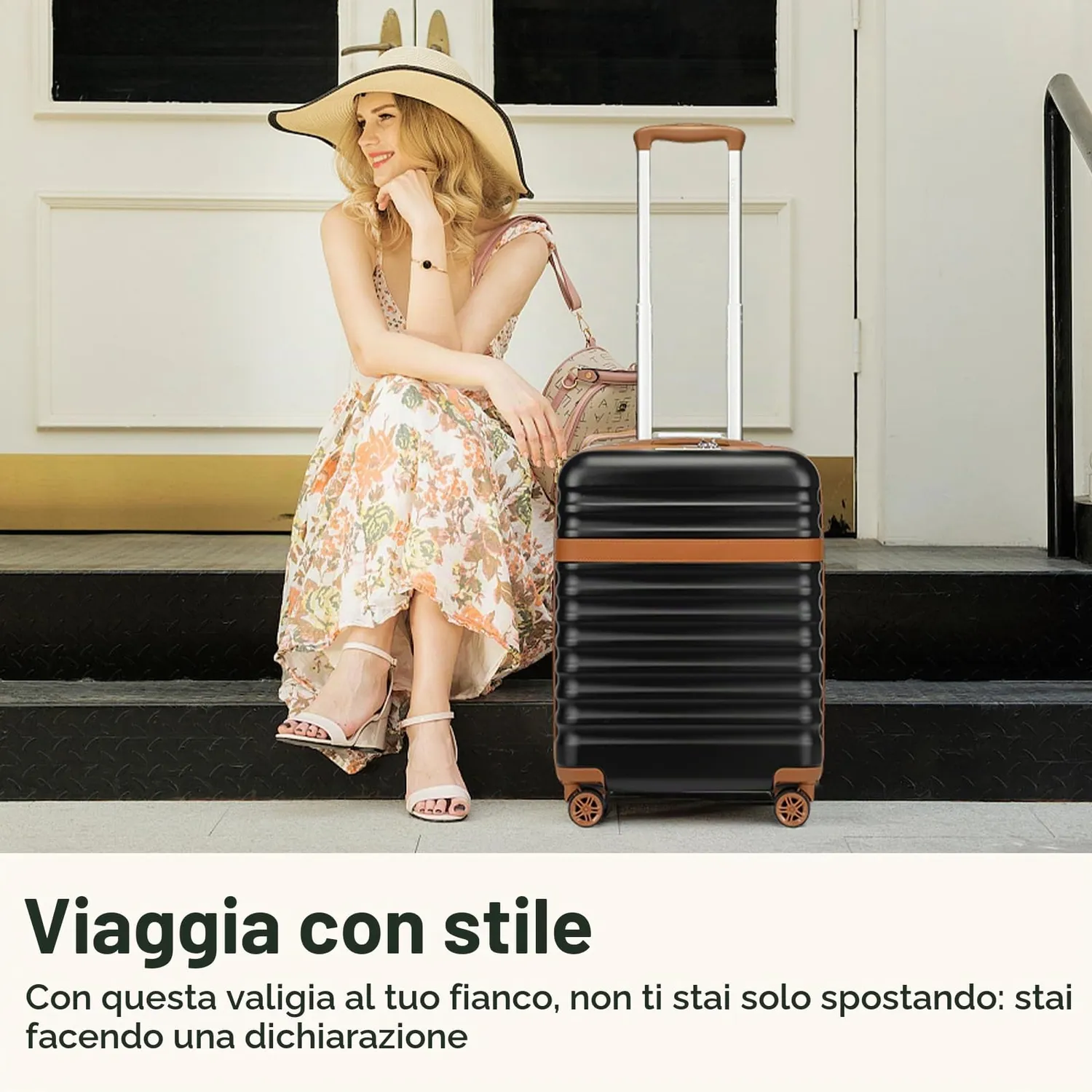 Kono Set Valigie 2 Pezzi Trolley Mano + Beauty nero marrone