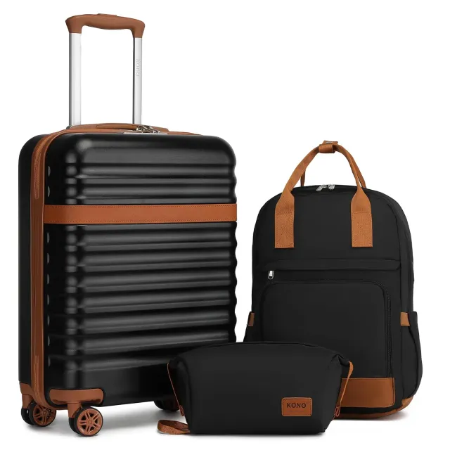 Kono Set Valigie 2 Pezzi Trolley Mano + Beauty nero marrone
