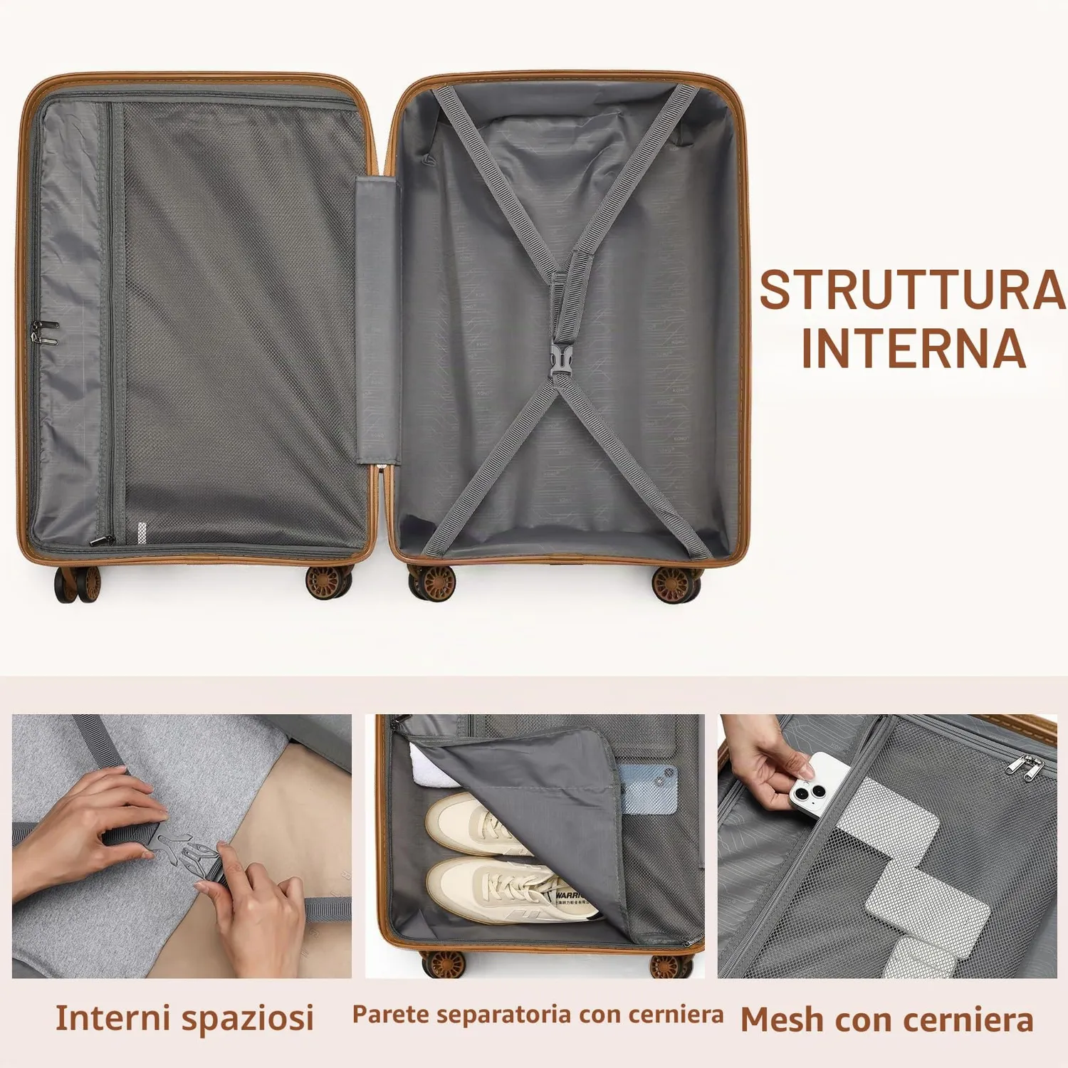 Kono Set Valigie 3 Pezzi rigide bianco crema 55+65+76cm