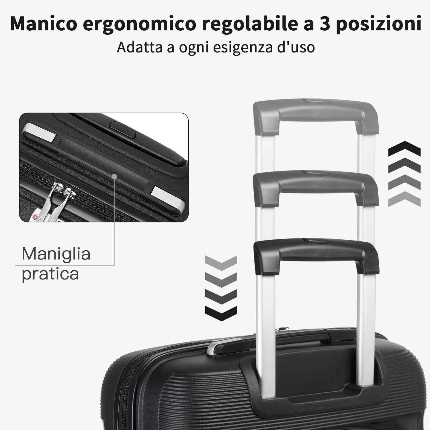 Kono trolley bagaglio a mano 55x41x20 rigido nero TSA