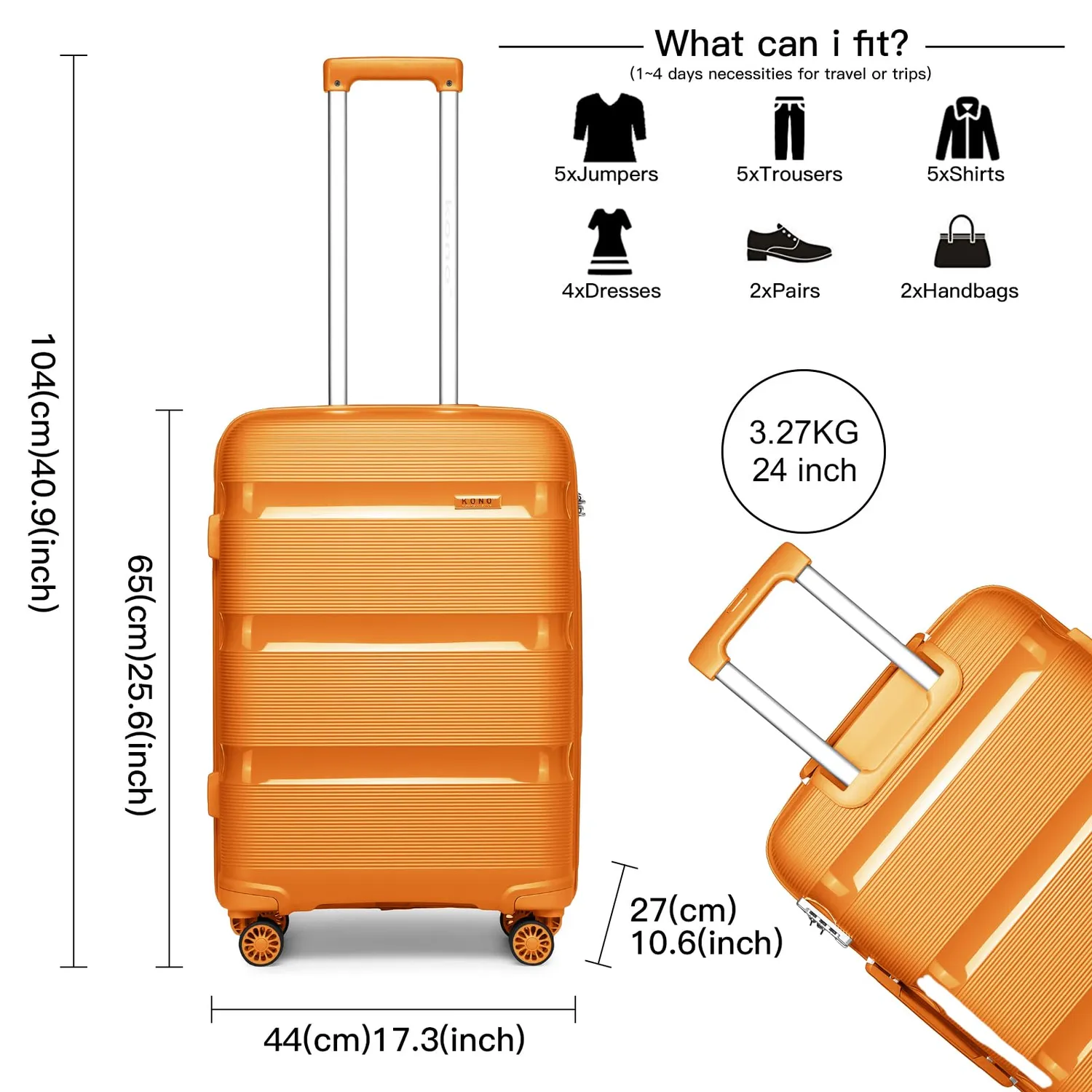 Kono valigia media 65cm rigida arancione 66l