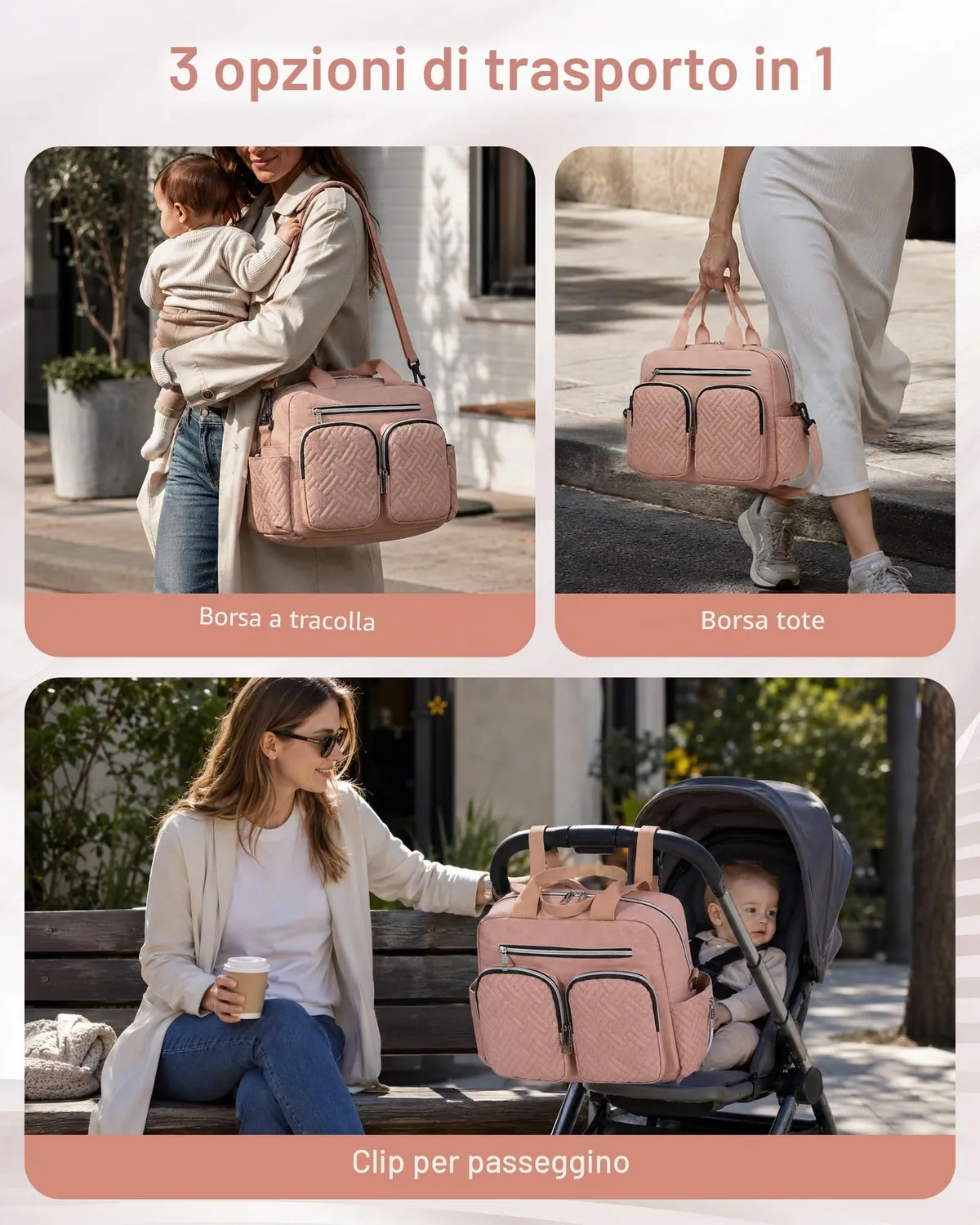 Kono Borsa Fasciatoio Rosa Impermeabile con Termiche
