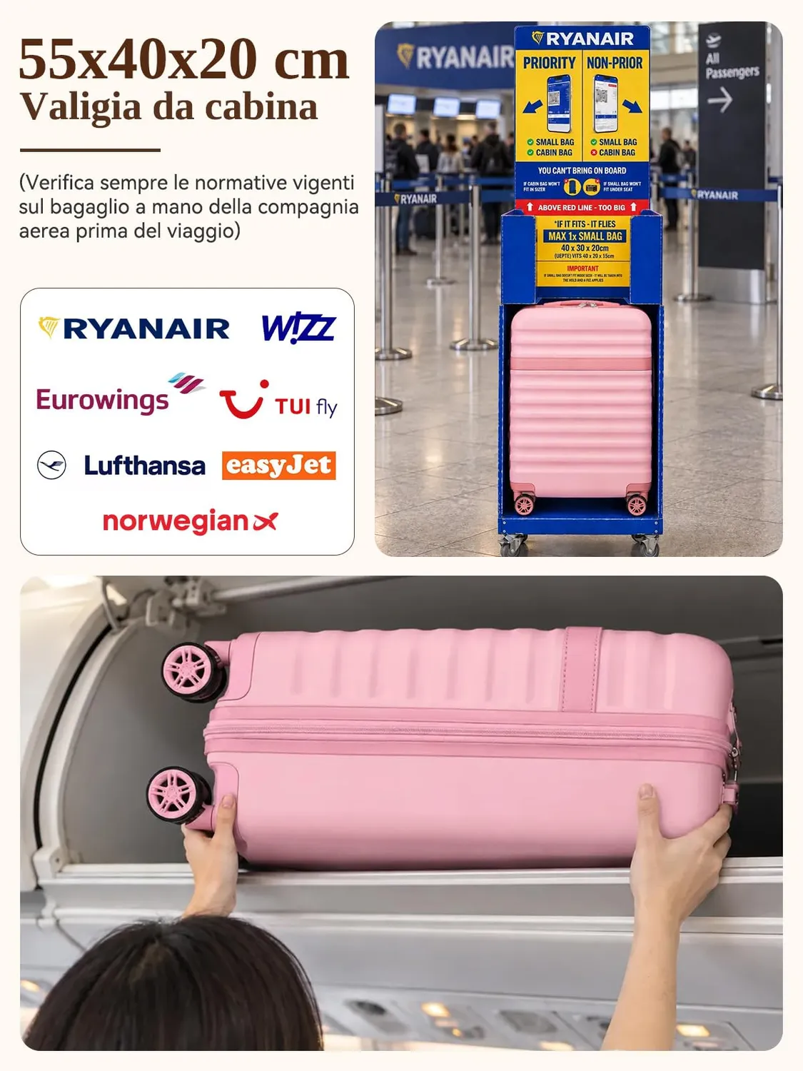 Kono 20 Trolley bagaglio a mano rosa 55x40x20 rigido