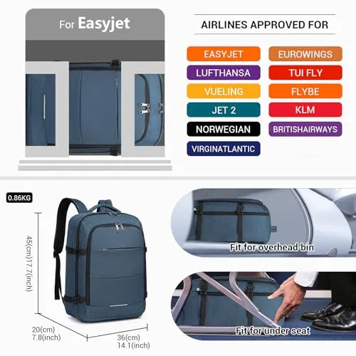 Kono EasyJet Zaino 45x36x20 30L blu marina porta pc 15,6