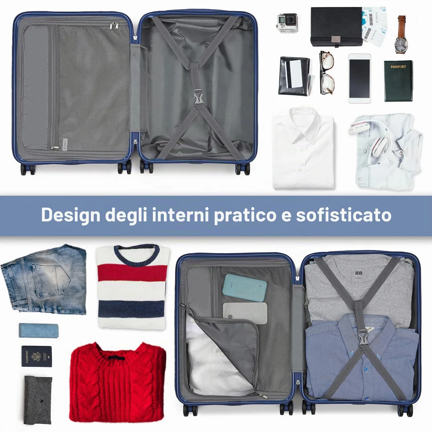 Kono Valigia Rigida 65cm 24" blu marina espandibile