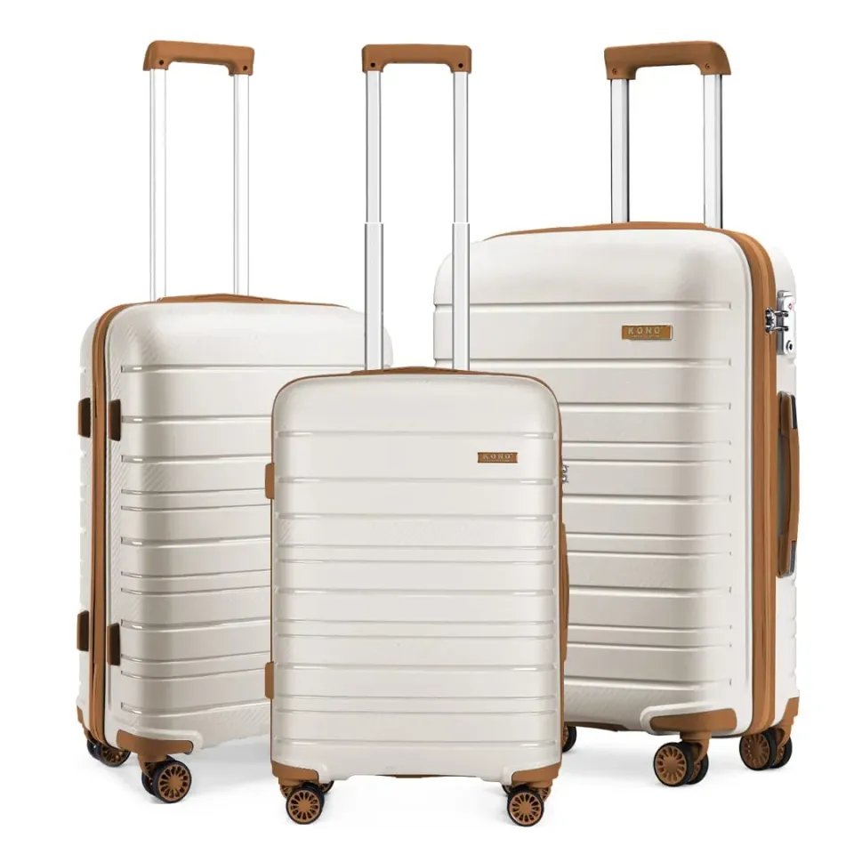 Kono set 3 valigie rigide PP crema marrone 56-76 cm