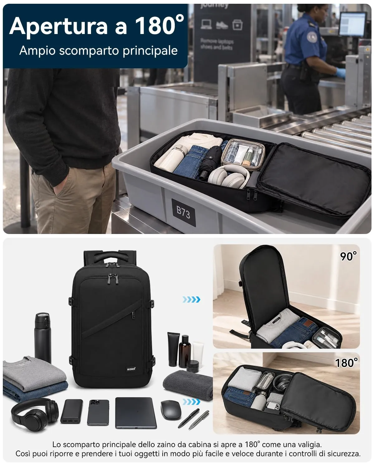 Kono Ryanair 40x20x25 zaino bagaglio mano nero 20L