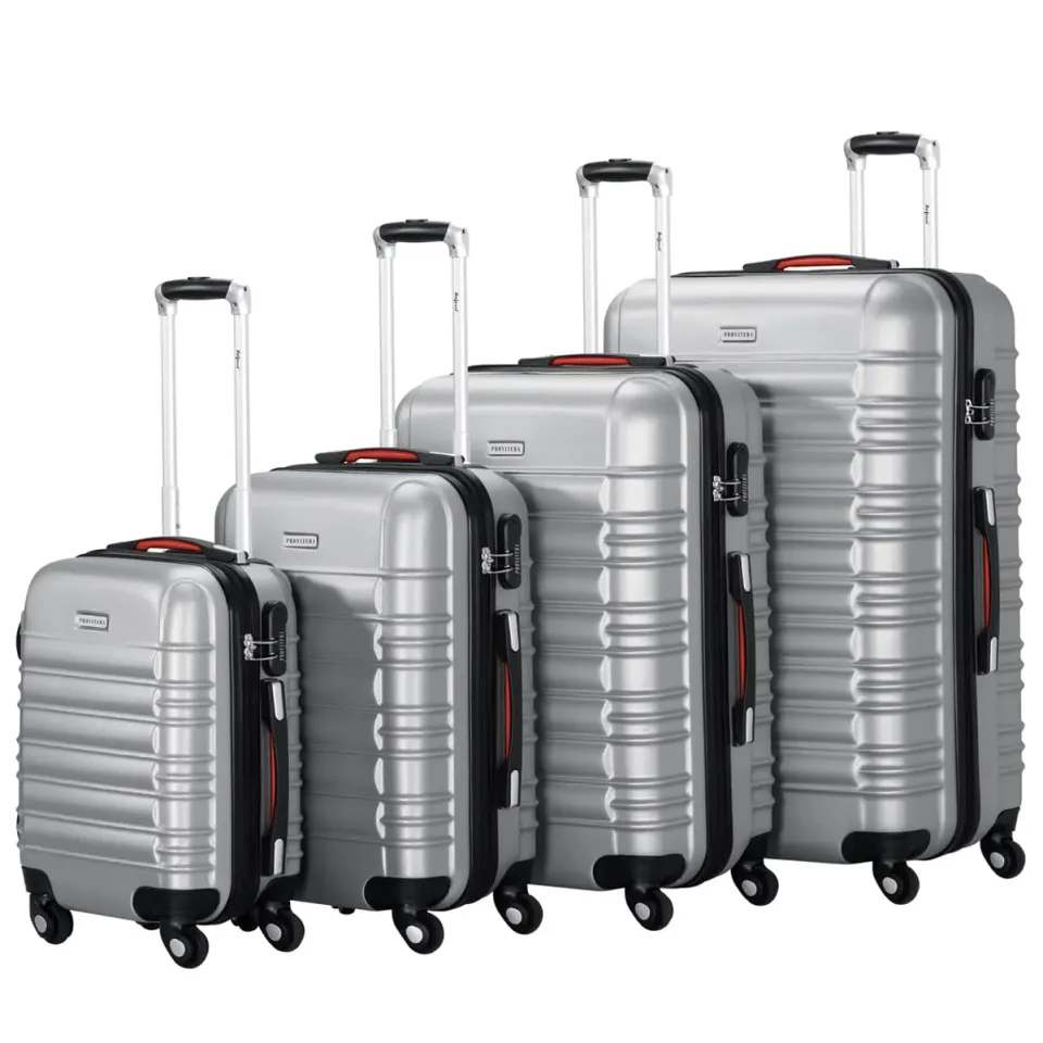 Provitera Set 4 Valigie Rigide ABS S-M-L-XL Trolley Argento
