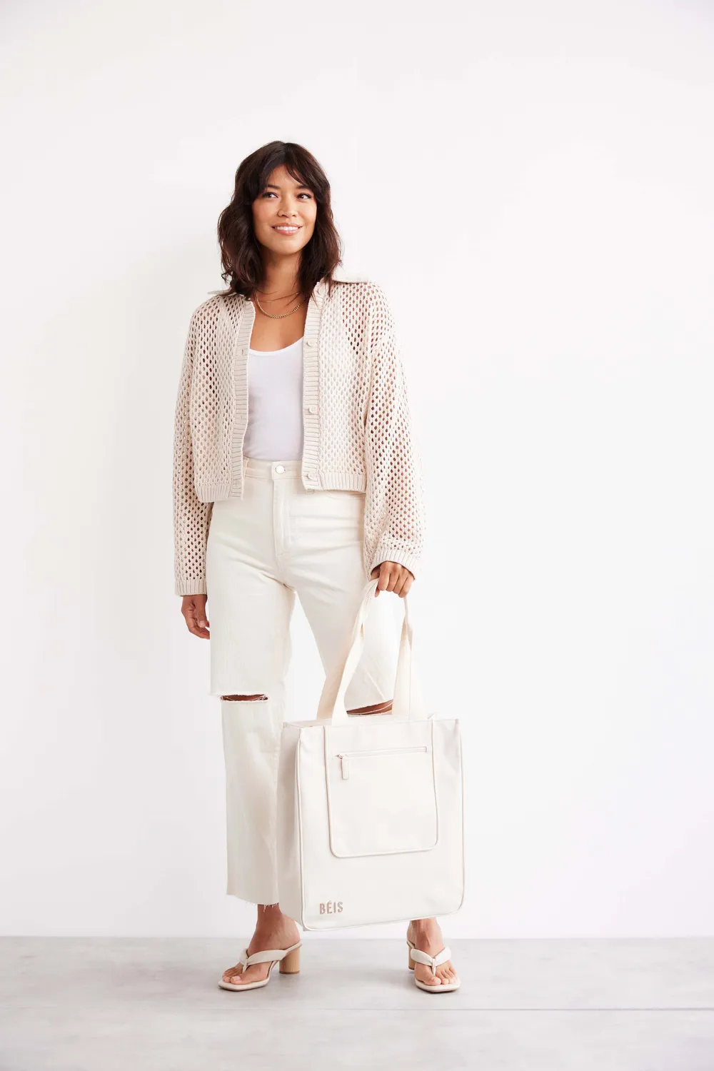 Beis North To South Tote beige borsa riciclata
