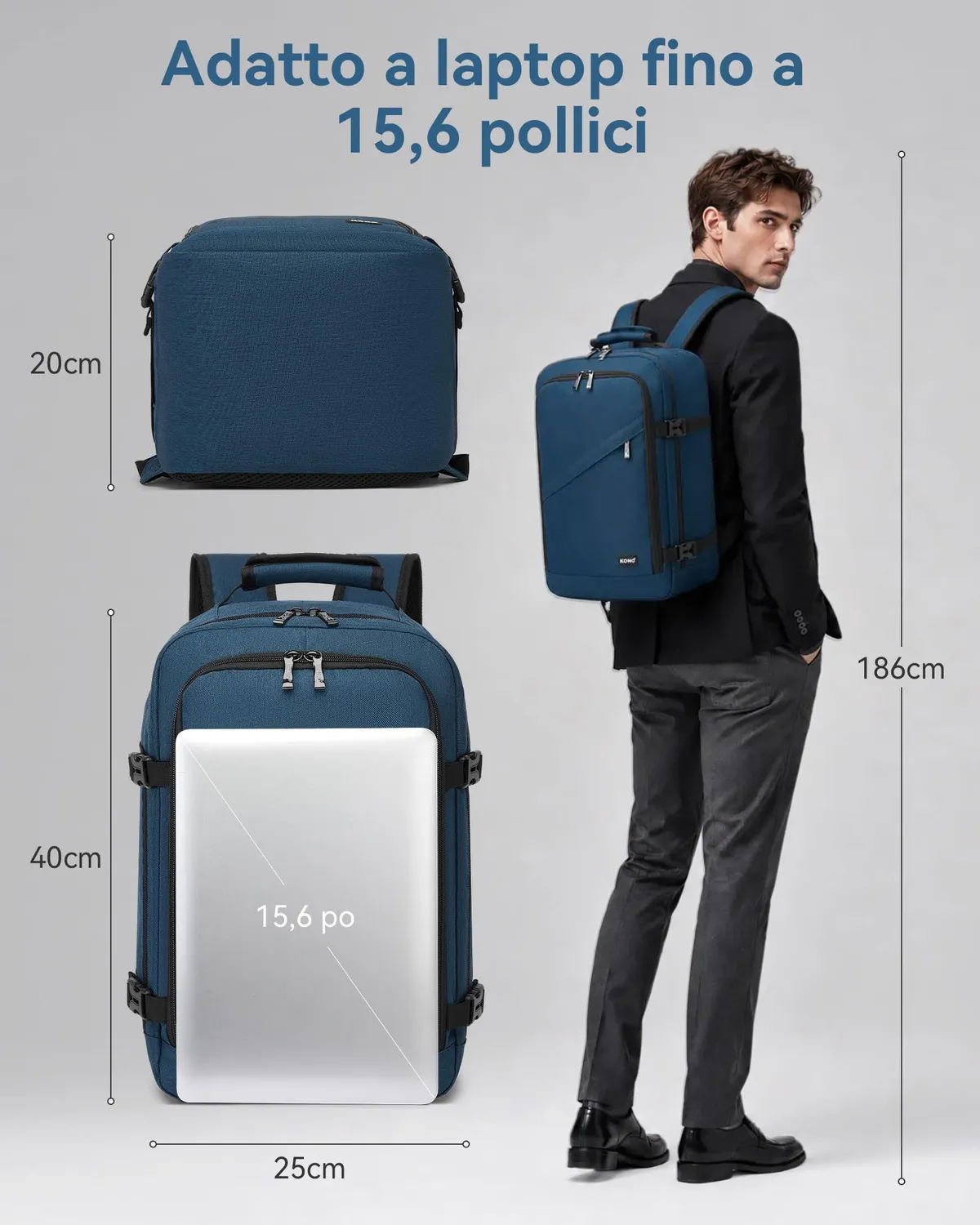 Kono zaino Ryanair 40x20x25 blu navy 20L bagaglio a mano