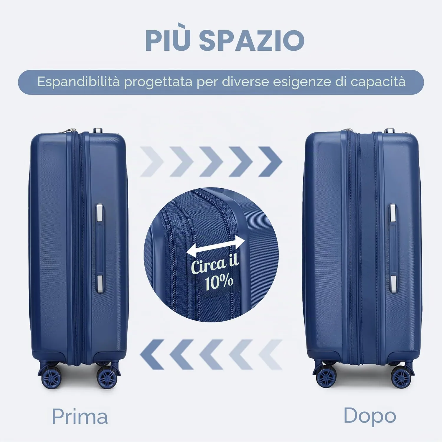 Kono Valigia Rigida 65cm 24" blu marina espandibile