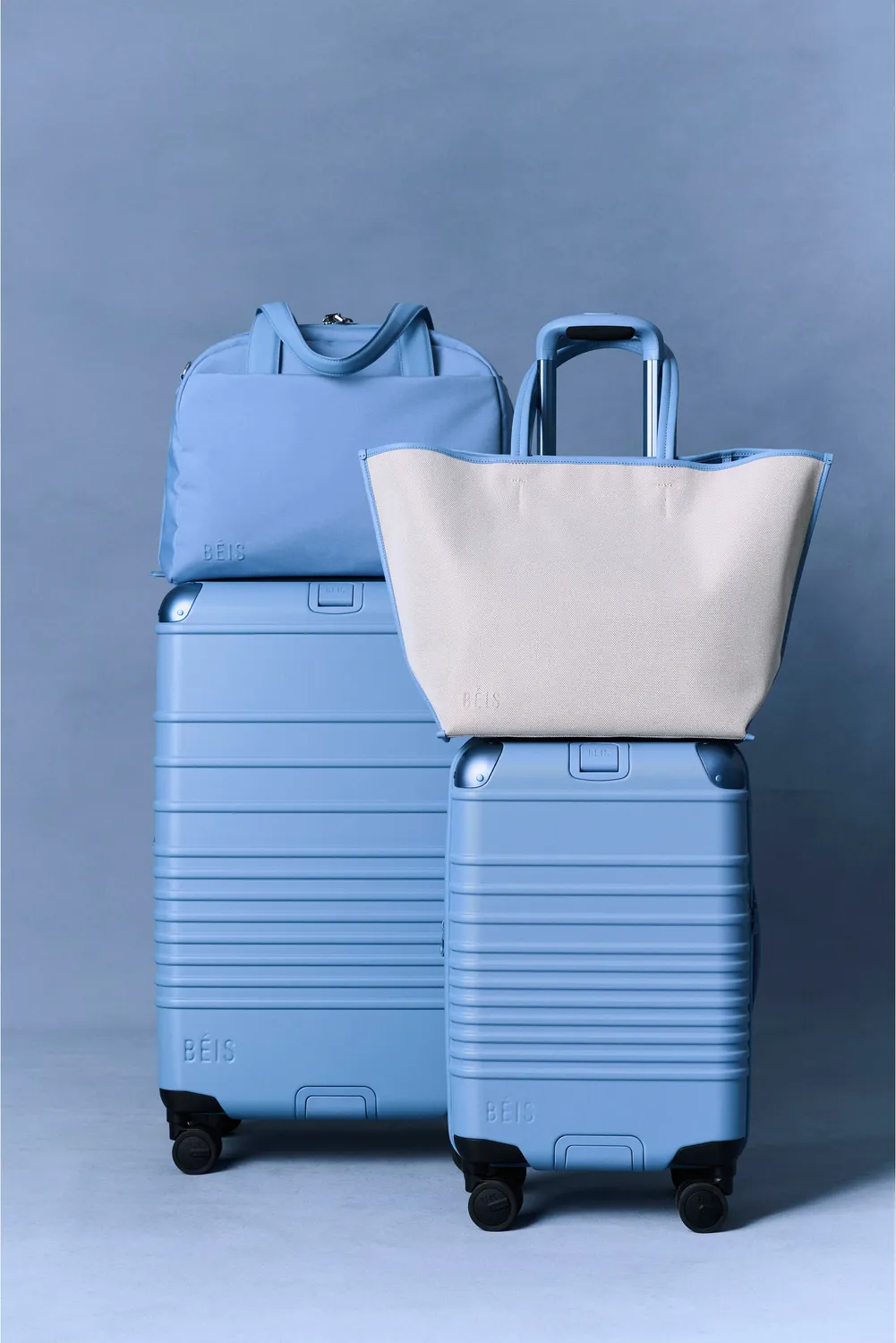 Beis Hybrid Check-In Roller valigia stiva Dusty Blue rigida